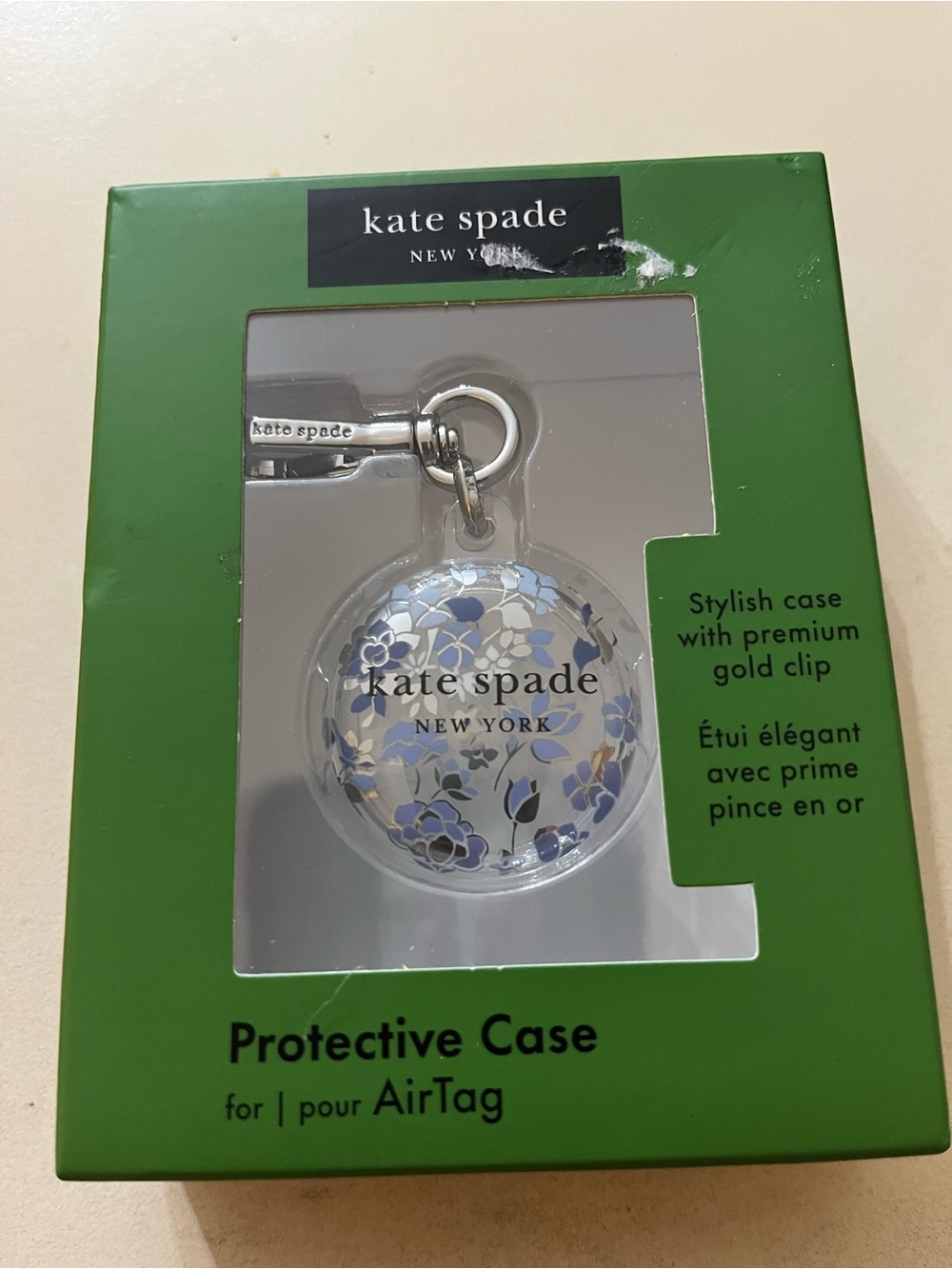 NIB Kate Spade AirTag Holder Keychain Flowerbed Blue for Apple Air Tag